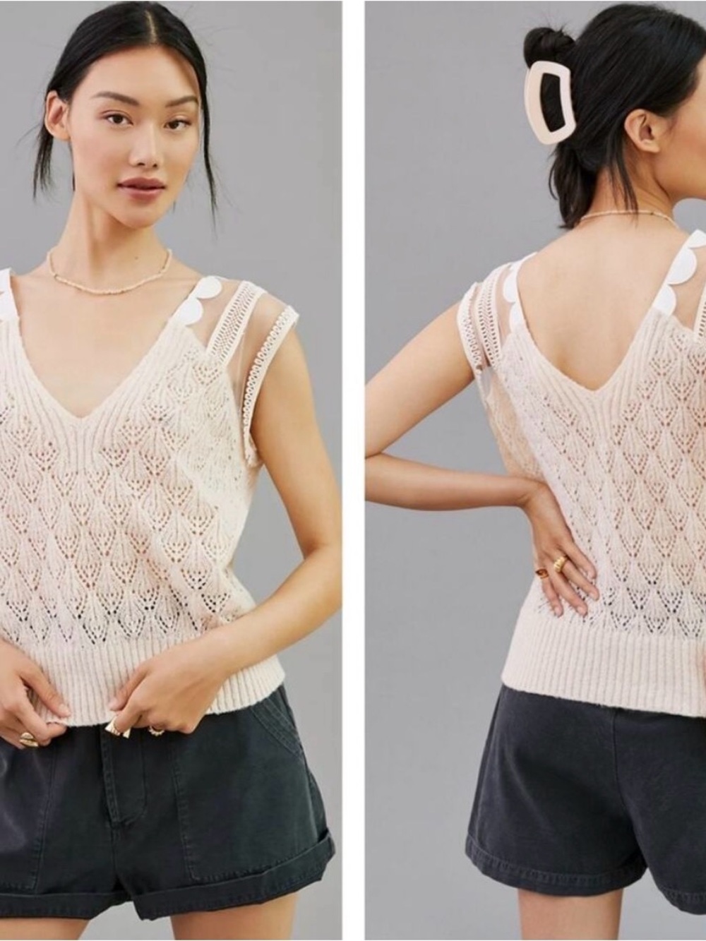 Maeve for Anthropologie Ivory Scalloped Knit Sweater Vest size O/S